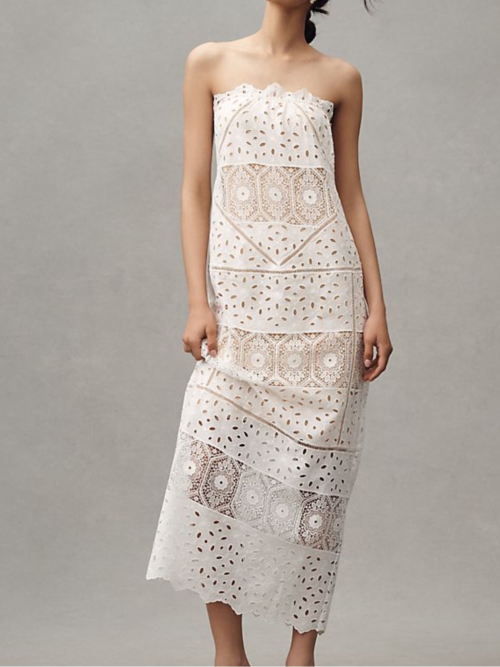 Anthropologie Bhldn Strapless Eyelet Column Maxi Dress
